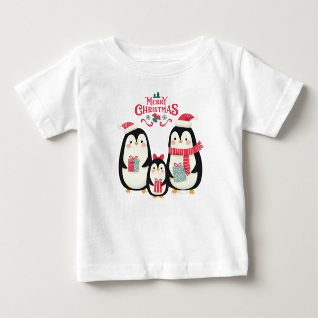 Merry Christmas Penguins Baby T-Shirt (Front)