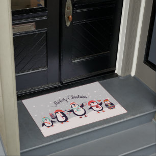 Merry Christmas Penguins Doormat