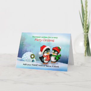 Merry Christmas Penguins with Igloo in Snow Holiday Card