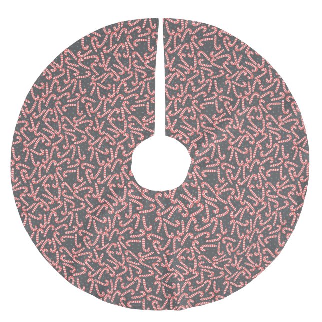 Merry Christmas Peppermint Candy Canes Snowflakes Brushed Polyester Tree Skirt (Front)