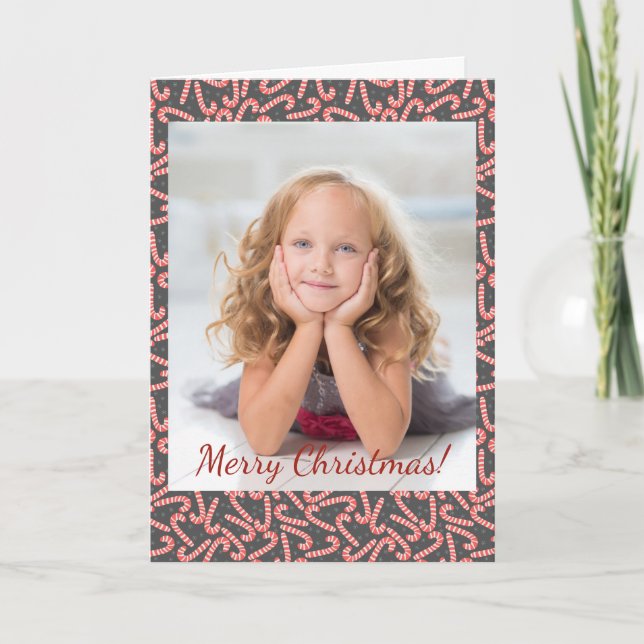 Merry Christmas Peppermint Candy Canes Snowflakes Note Card (Front)