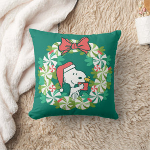 Merry Christmas Peppermint Holiday Wreath Cushion