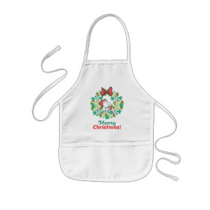 Merry Christmas Peppermint Holiday Wreath Kids Apron