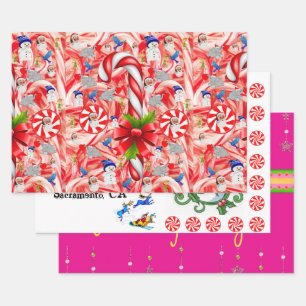 Merry Christmas Peppermint Santa Wrapping Paper Sheet