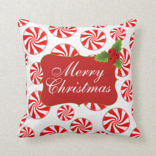 Merry Christmas Peppermint Swirl Candies Cushion
