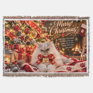 Merry Christmas Persian Cat Holiday Woven Throw Bl Blanket