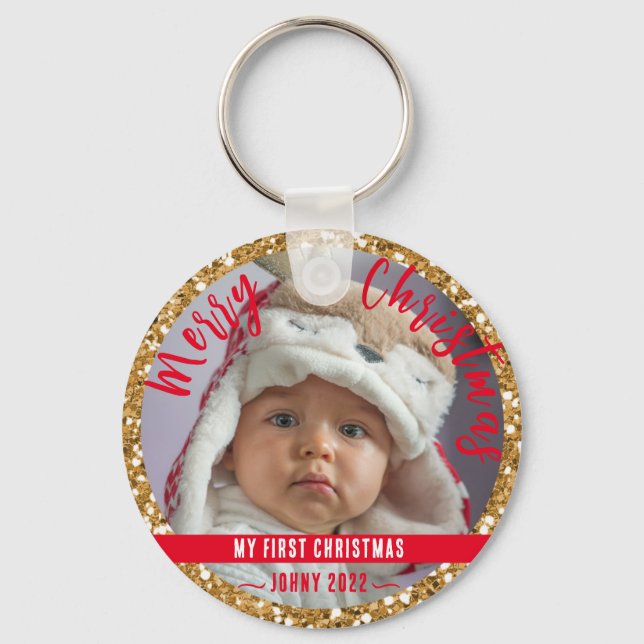 Merry Christmas personalise Button Keychain (Front)