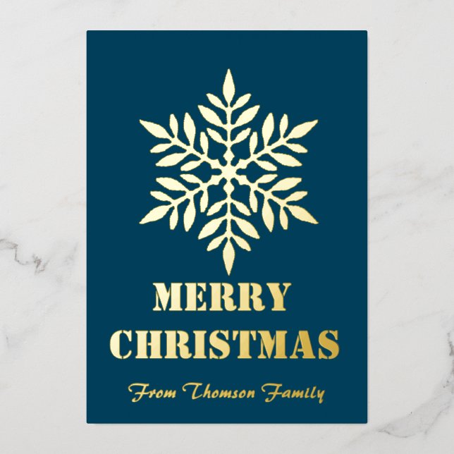 Merry Christmas Personalise Gold Foil Christmas Foil Holiday Card (Front)