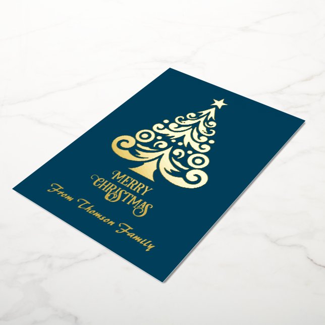 Merry Christmas Personalise Gold Foil Christmas Foil Holiday Card (Rotated)