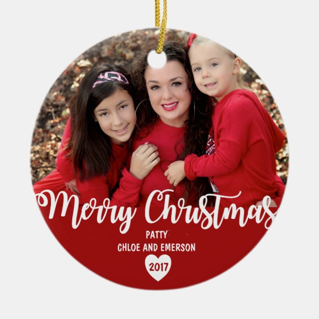 Merry Christmas Personalised 2017 Photo Ornament (Front)