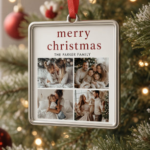 Merry Christmas Personalised Family 4 Photo Ceramic Ornament