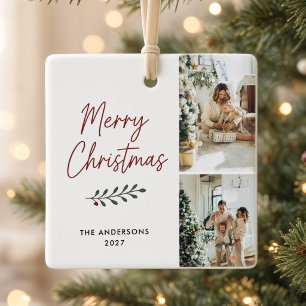 Merry Christmas Personalised Family Multi Photo Ceramic Ornament