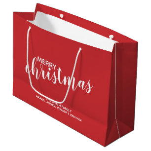 'Merry Christmas' Personalised Family Name Red Large Gift Bag