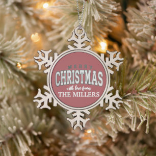 Merry Christmas Personalised Family Party 2025 Snowflake Pewter Christmas Ornament