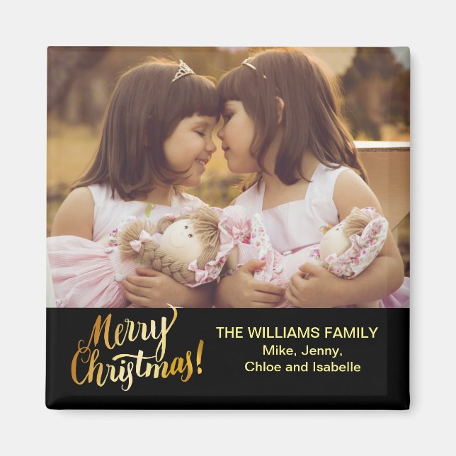 Merry Christmas Personalised Family Photo Magnet (Front)