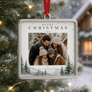 Merry Christmas Personalised Family Photo Winter Metal Ornament