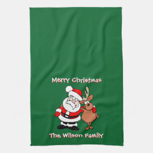 Merry Christmas Personalised Green Tea Tea Towel