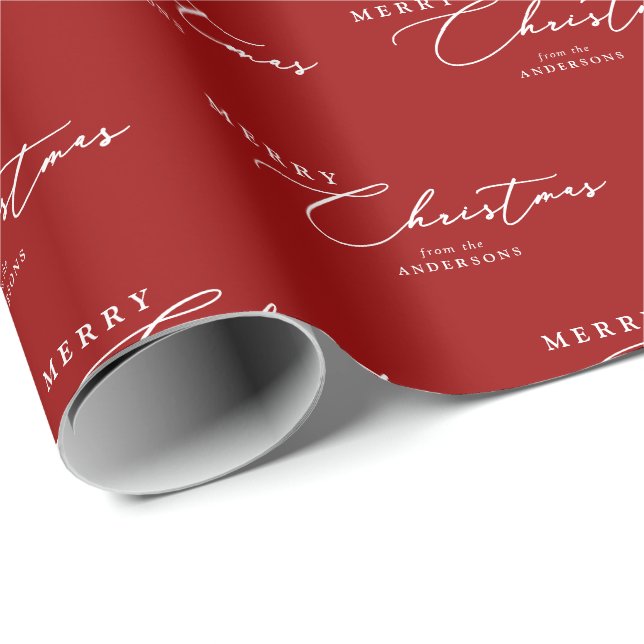Merry Christmas Personalised Modern Elegant Script Wrapping Paper (Roll Corner)