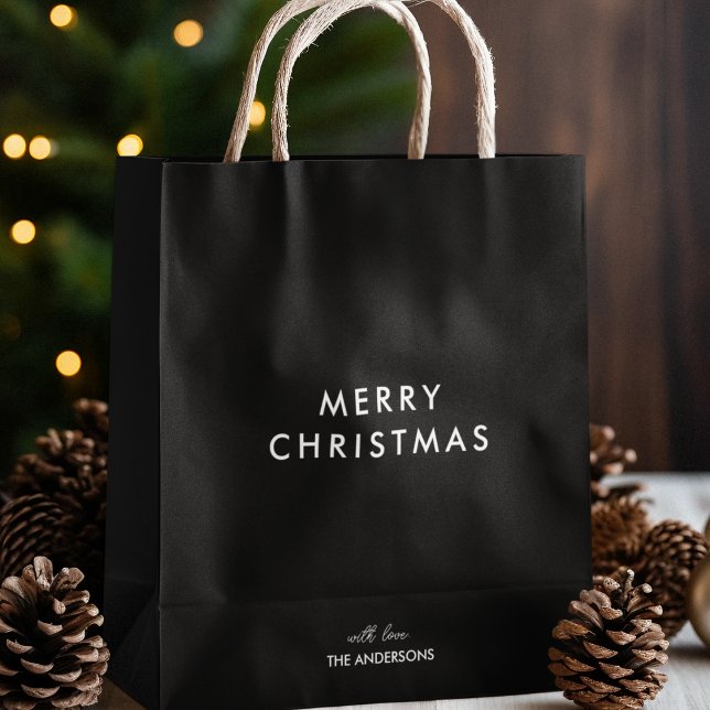 Merry Christmas Personalised Name Black  Medium Gift Bag (Creator Uploaded)