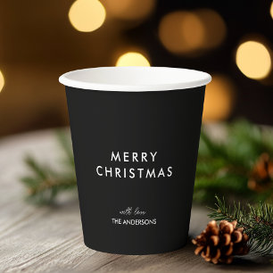 Merry Christmas Personalised Name Black Paper Cups
