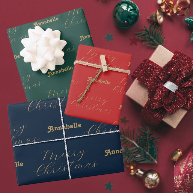 Merry Christmas Personalised Name, Happy Holidays Wrapping Paper Sheet (Creator Uploaded)
