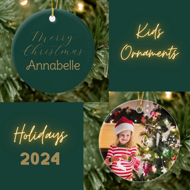 Merry Christmas Personalised Name Photo Ceramic Ornament (Creator Uploaded)