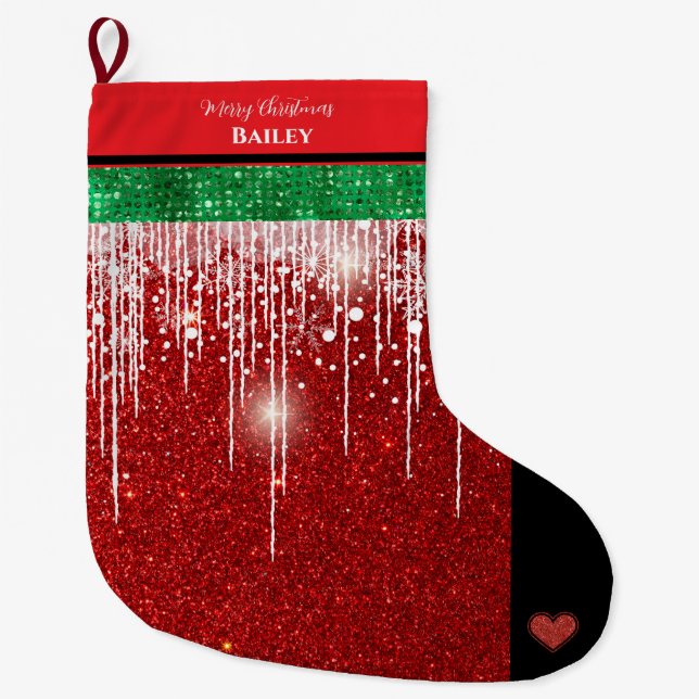 Merry Christmas Personalised Name Red and Green  Large Christmas Stocking (Front)