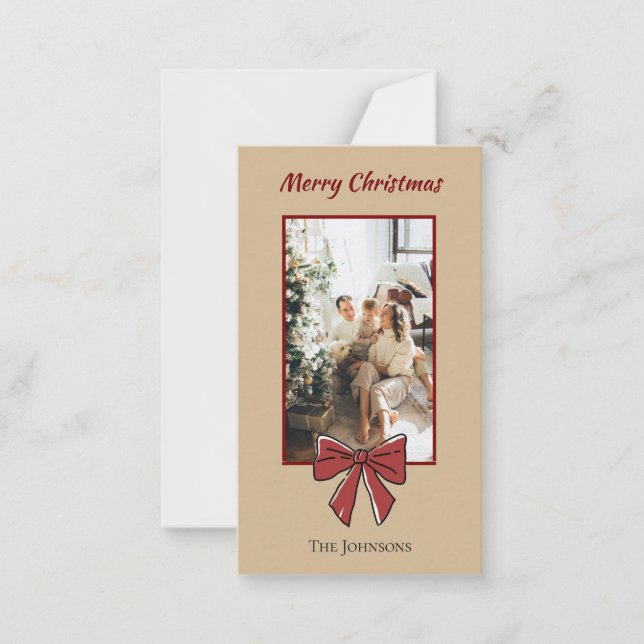 Merry Christmas Personalised Note Card | Red Bow (Front)