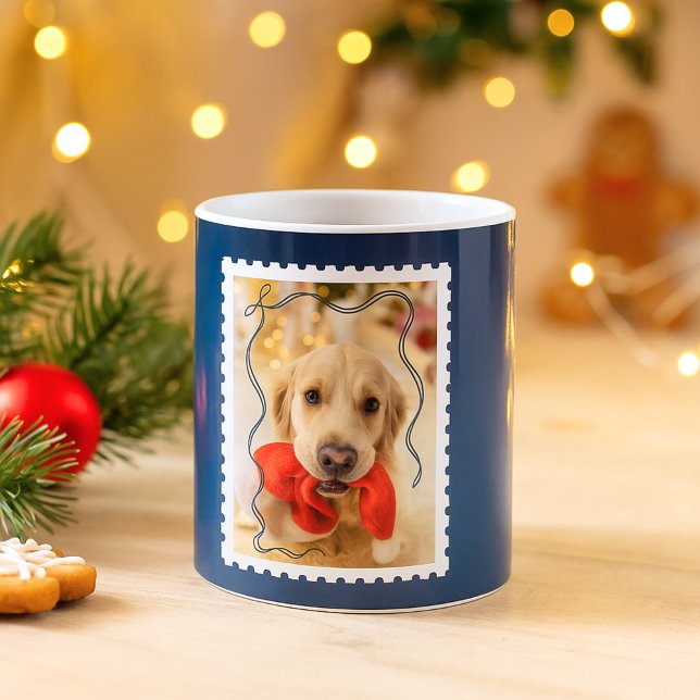 Merry Christmas Personalised Pet Photo Navy Blue Coffee Mug (Creator Uploaded)