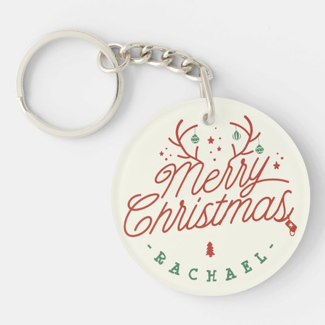 Merry Christmas Personalised Photo and Name  Key Ring (Front)