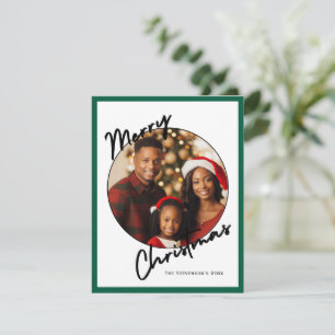 Merry Christmas Personalised Photo Green Holiday Card