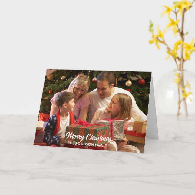 Merry Christmas Personalised Photo Name Christmas Card (Yellow Flower)