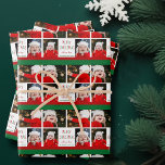 Merry Christmas Personalised Photo Red Green Wrapping Paper Sheet<br><div class="desc">This cute,  modern Merry Christmas wrapping paper features a classy layout of 4 family photos on a white background with pretty red and green typography and festive stripes. This beautiful kids photo holiday gift wrap features your own child's photograph collage surrounding your message and family name.</div>