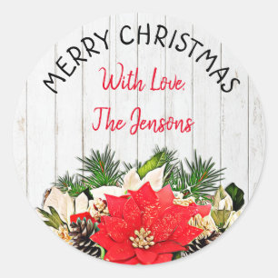 Merry Christmas Personalised Poinsettia Classic Round Sticker