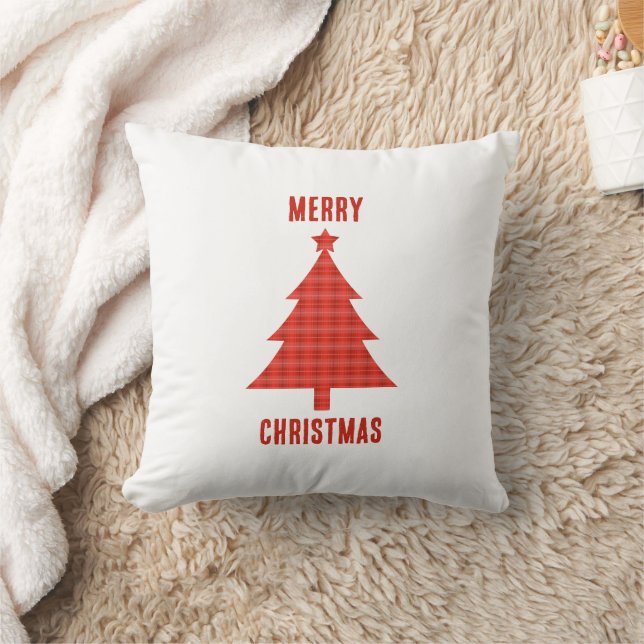 Merry Christmas Personalised Red Plaid Cushion (Blanket)