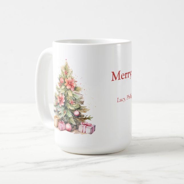 Merry Christmas Personalised Text Christmas Tree Coffee Mug (Front Left)