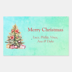Merry Christmas Personalised Text Christmas Tree Rectangular Sticker
