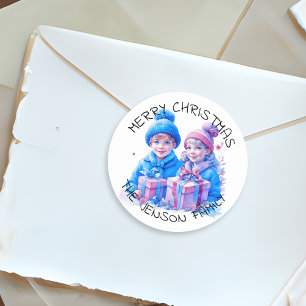 Merry Christmas Personalised Watercolor Classic Round Sticker