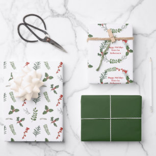 Merry Christmas Personalized Holiday Greenery Wrapping Paper Sheet