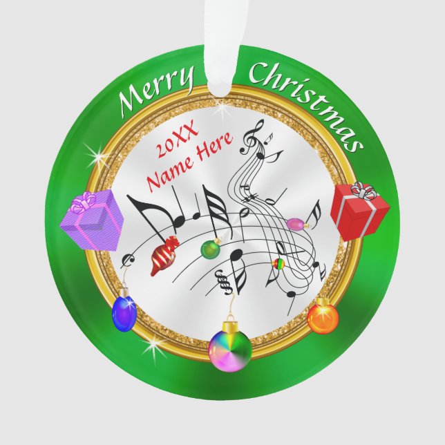 Merry Christmas Personalized Musical Note Ornament (Front)