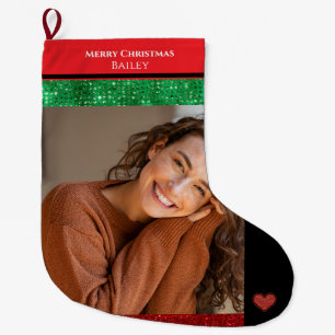 Merry Christmas Personalized Photo and Name  Large Christmas Stocking