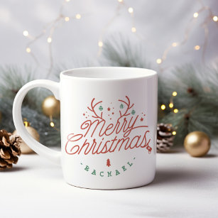 Merry Christmas Personalized Reindeer Antlers Large Coffee Mug