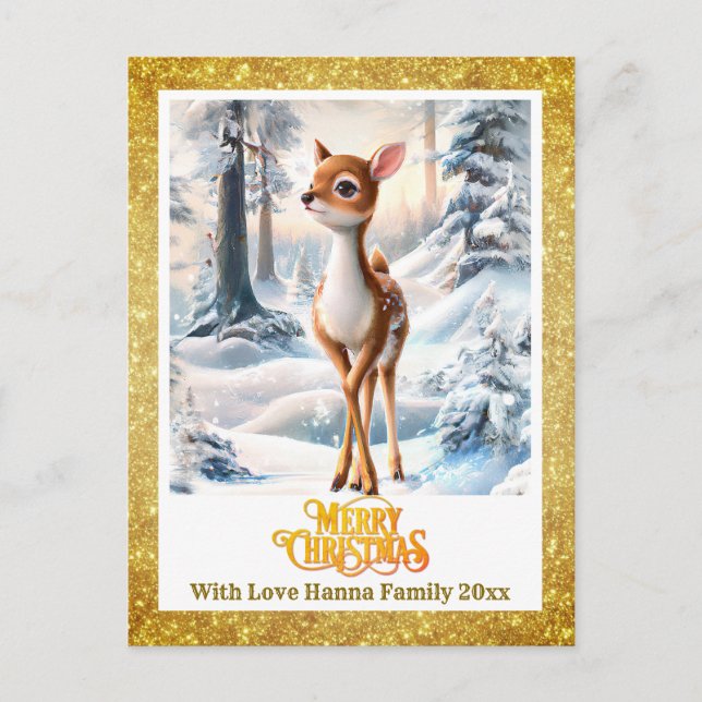 Merry Christmas Personised I Cute Baby Deer Holiday Postcard (Front)