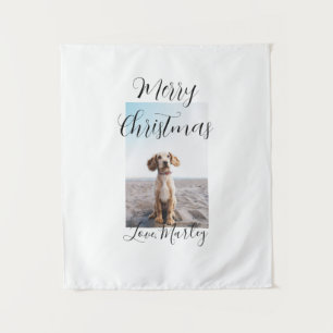 Merry Christmas pet dog cat photo holiday gifts lo Tapestry