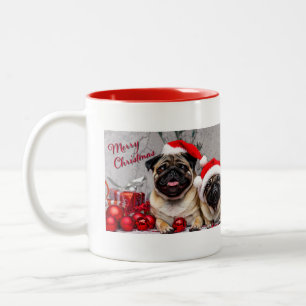 Merry Christmas Pet Dog Pug Cute Adorable Two-Tone Coffee Mug