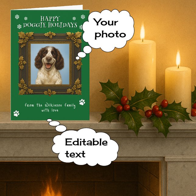 Merry Christmas pet photo green Holiday Card (Creator Uploaded)