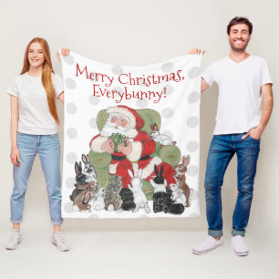Merry Christmas Pet Rabbit Bunny Santa Red Green Fleece Blanket