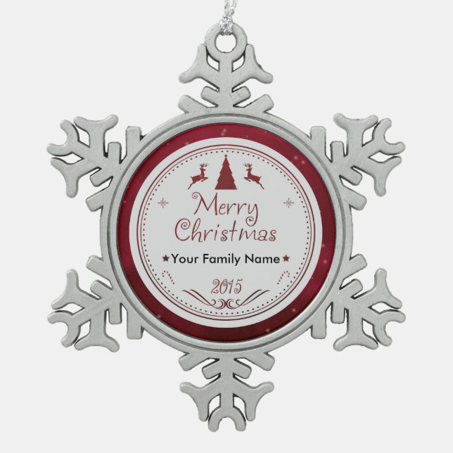 Merry Christmas Pewter Ornament - Just Add Name (Front)
