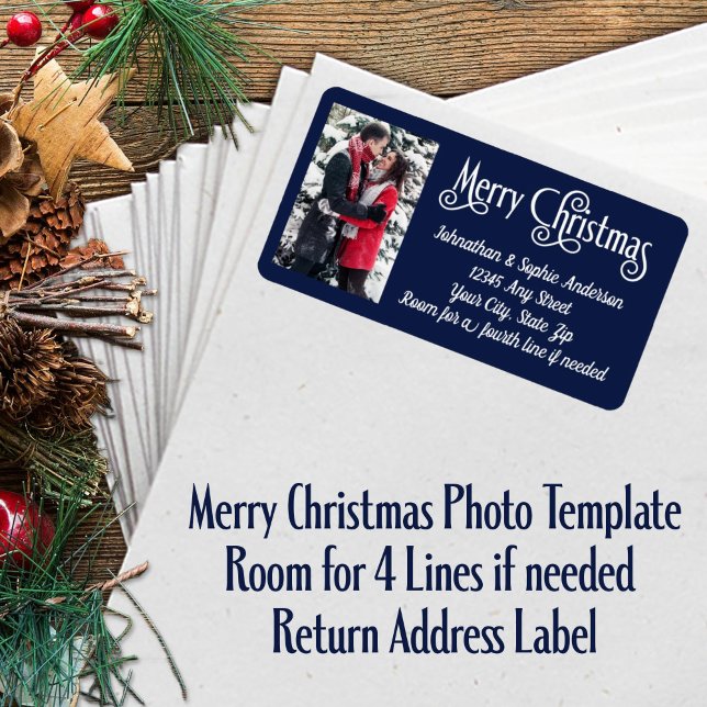 Merry Christmas Photo 4 Line Return Address Label (Merry Christmas Photo Template Return Address Label with Room for 4 Lines if needed  )