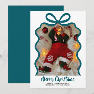 Merry Christmas Photo and Ribbon Personalised Holiday Card